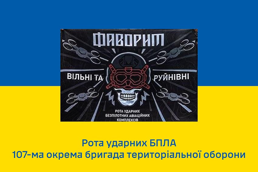 Прапор роти ударних БПЛА «Фаворит» 107 ОБрТрО ЗСУ синьо жовтий