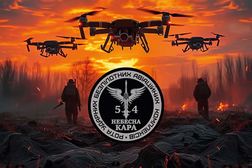 Прапор роти ударних БПЛА «Небесна кара» 54 ОМБр імені Івана Мазепи ЗСУ дрони