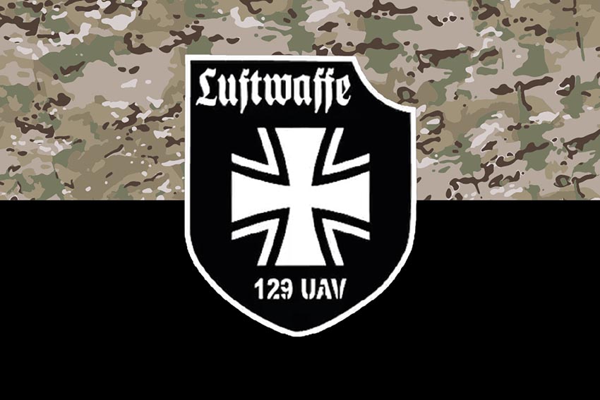 Прапор роти ударних та розвідувальних БПЛА 129 ОБрТрО ЗСУ камуфляж чорний