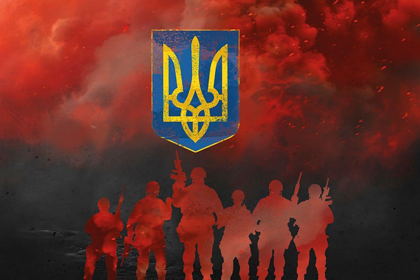 Прапор з гербом України Воїни світла червоно чорний