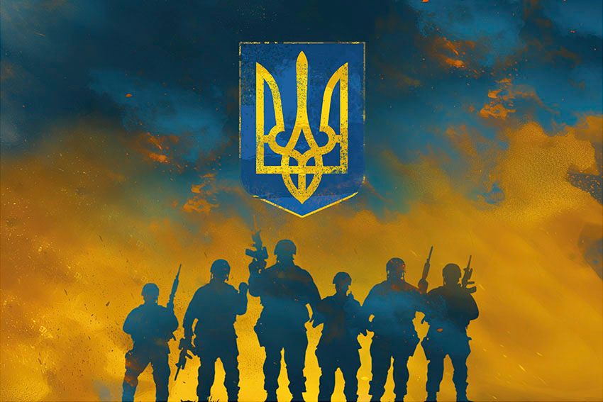 Прапор з гербом України Воїни світла синьо жовтий