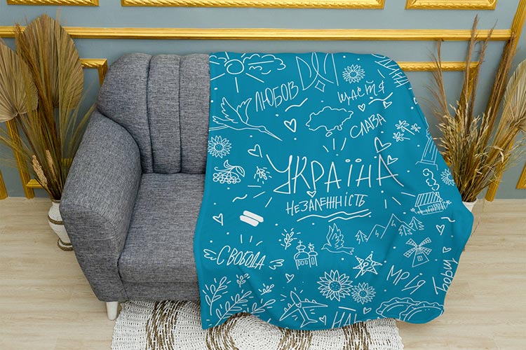 Україна Малюнок Синій Білі літери Ukraine Art Blue White words