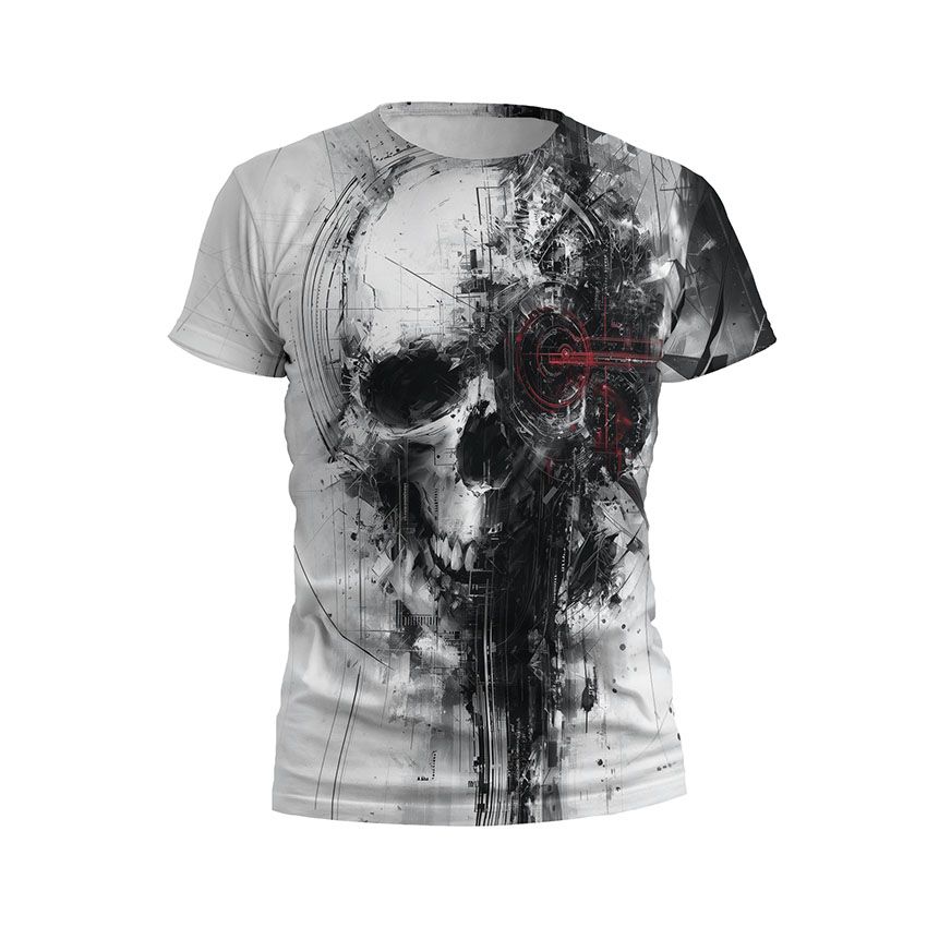 Чоловіча футболка спортивна Череп в стилі кіберпанк Cyberpunk Skull Wall Art