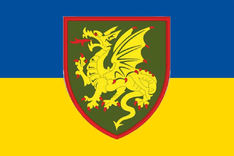 Прапор ЗСУ 107 Кременчуцької РеАБр (реактивної артилерійської бригади) синьо-жовтий