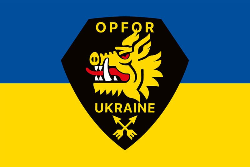 Прапор ЗСУ 214 Окремого спеціального батальйона "OPFOR" синьо-жовтий