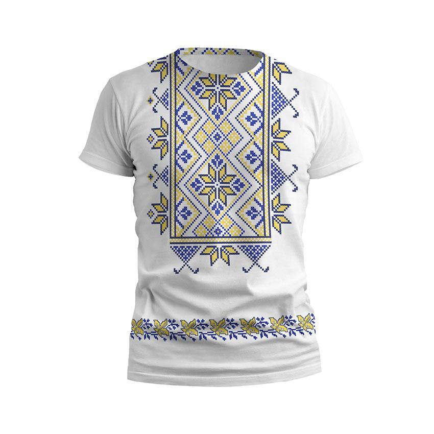 Футболка чоловіча спортивна «Квіткова вишиванка Біла Floral embroidery White» жовто-блакитний