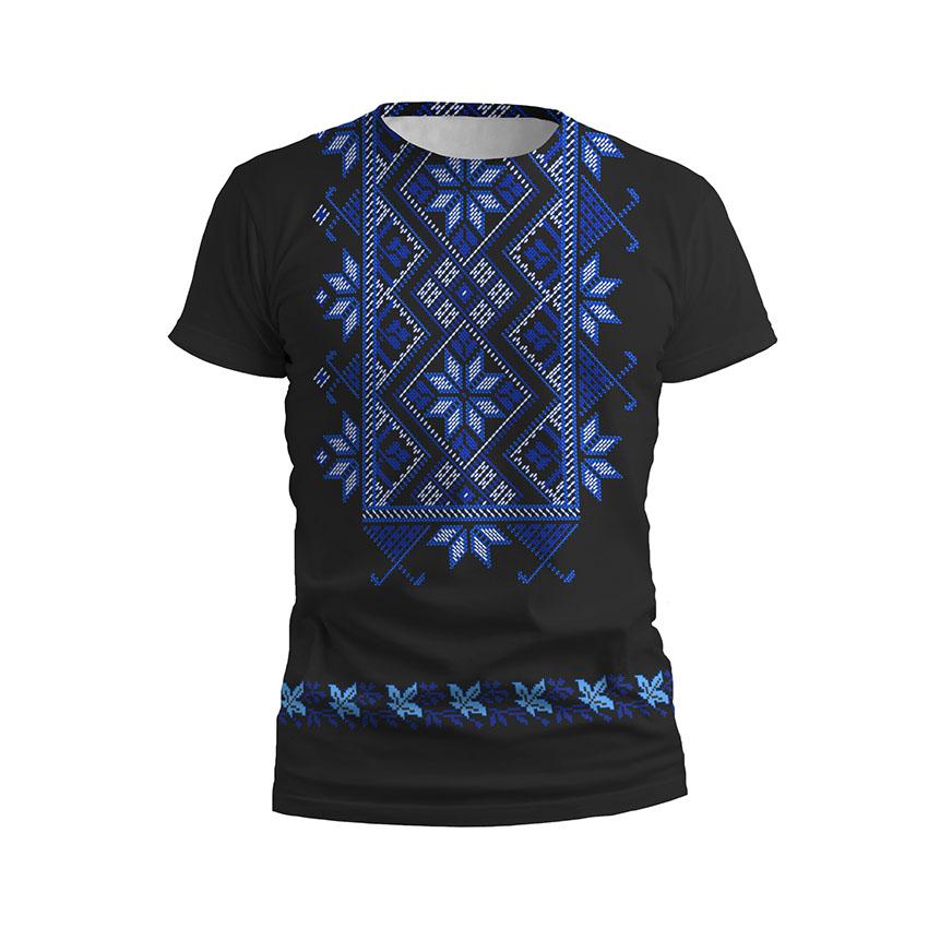 Футболка чоловіча спортивна «Квіткова вишиванка Чорна Floral embroidery Black» синій