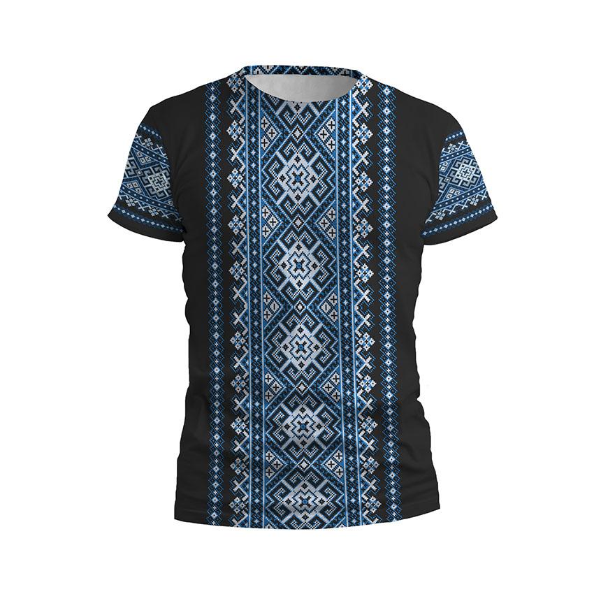 Футболка чоловіча спортивна «Традиційна вишиванка Traditional embroidery Black» блакитний