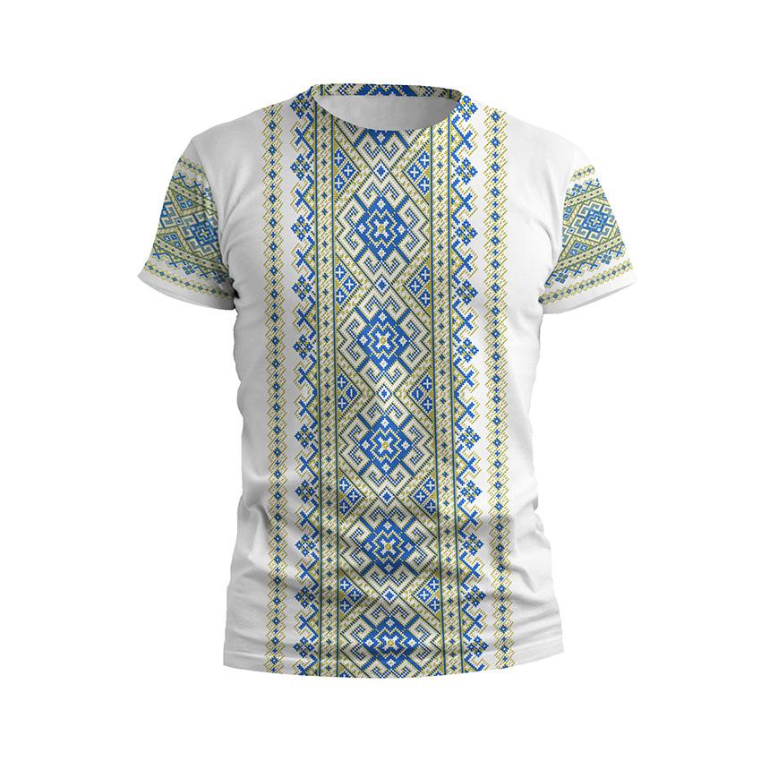Футболка чоловіча спортивна «Традиційна вишиванка Traditional embroidery White» жовто-блакитний