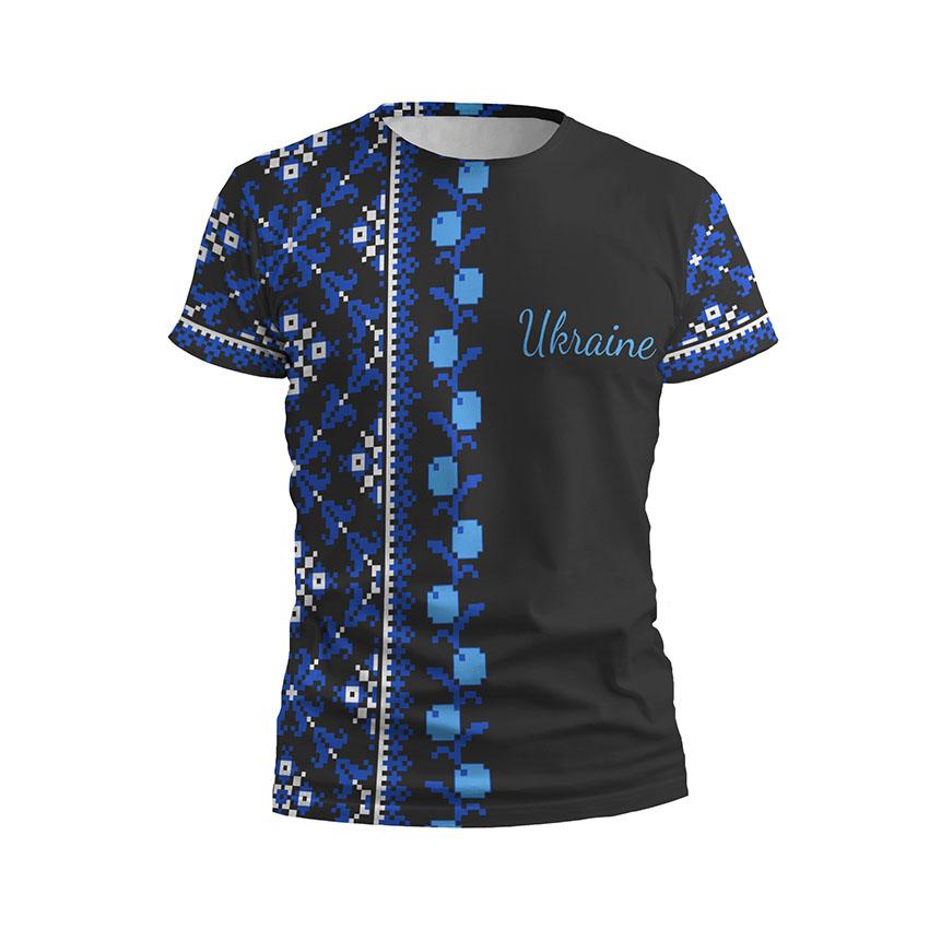 Футболка чоловіча спортивна «Українська культура Вишиванка Ukrainian culture Embroidery Black» блакитний