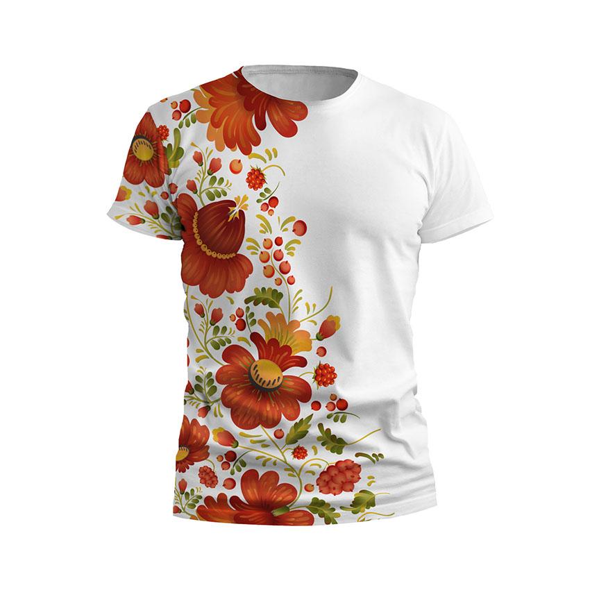 Футболка чоловіча спортивна Квітковий розпис Петриківка Flower painting Petrykivka білий