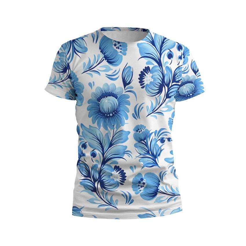 Футболка чоловіча спортивна Сині квіти Український розпис Blue flowers Ukrainian painting