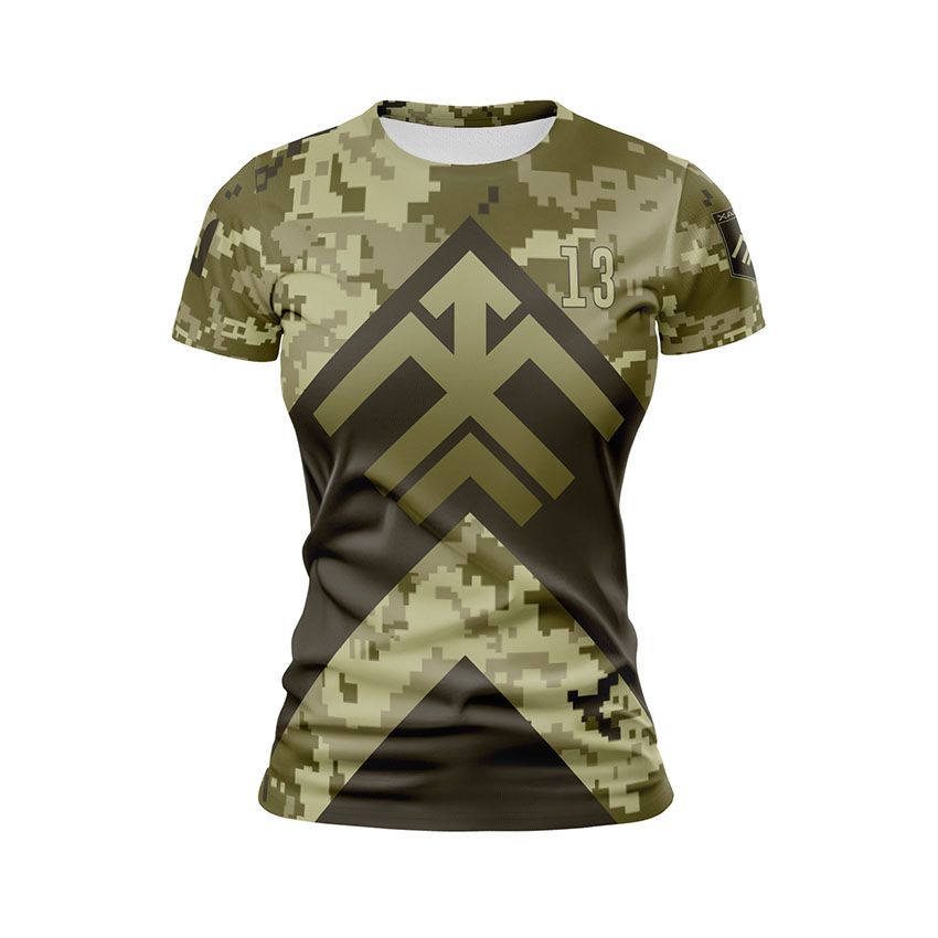 Футболка жіноча спортивна 13-та бригада оперативного призначення НГУ «Хартія» Камуфляж Camouflage