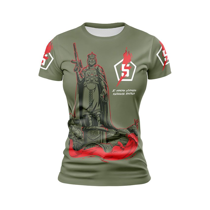 Футболка жіноча спортивна 5-та окрема штурмова Київська бригада Захисник столиці Defender of the Capital хакі