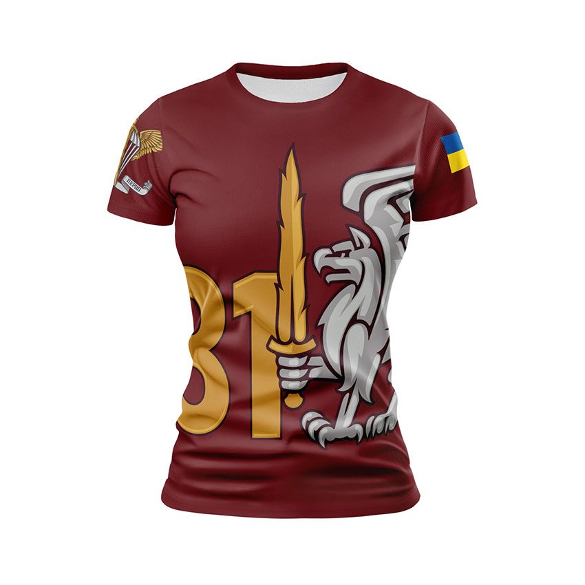 Футболка жіноча спортивна 81-ша окрема аеромобільна бригада Захист і міць Protection and Power бордовий