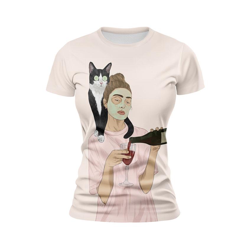 Футболка жіноча спортивна Дівчина і кіт Girl and cat