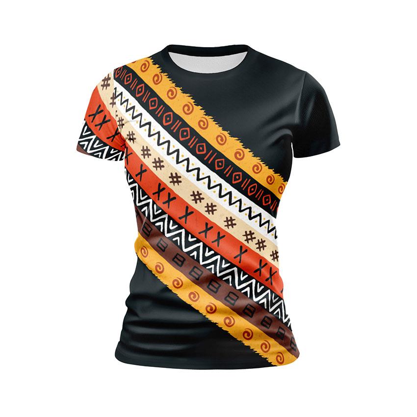 Футболка жіноча спортивна Етнічний помаранчевий візерунок Ethnic orange pattern Black 11