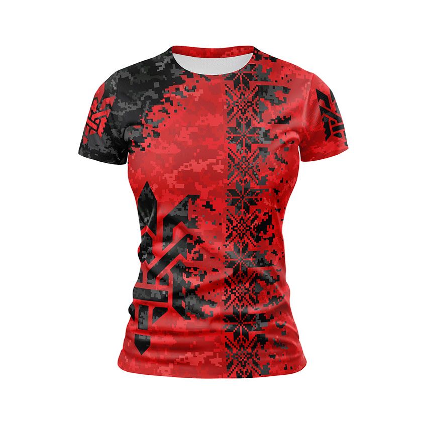 Футболка жіноча спортивна Україна Ukraine Піксель Червоно-чорний