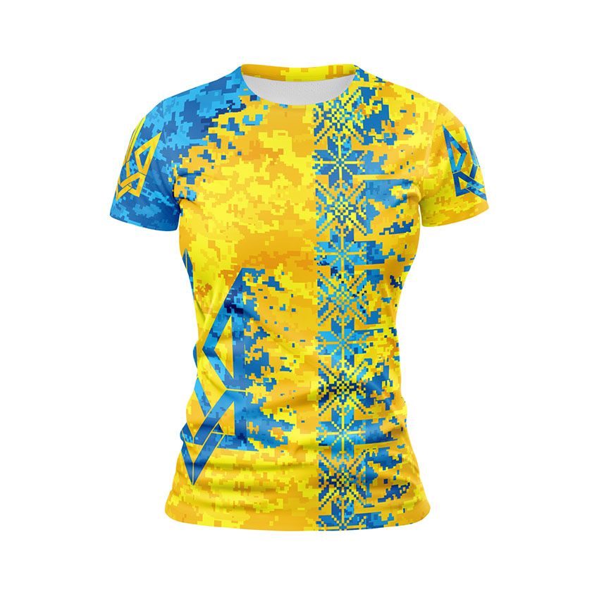 Футболка жіноча спортивна Україна Ukraine Піксель Жовто-блакитний