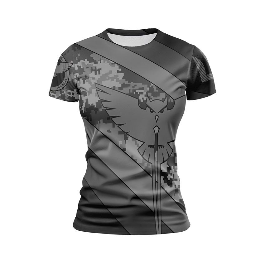 Футболка жіноча спортивна Воєнна розвідка України Камуфляж сірий