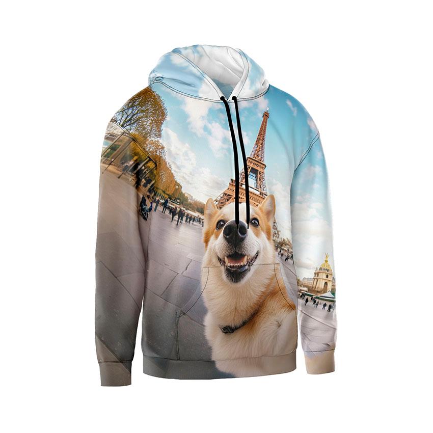 Худі чоловіче Коргі у Парижі Corgi in Paris