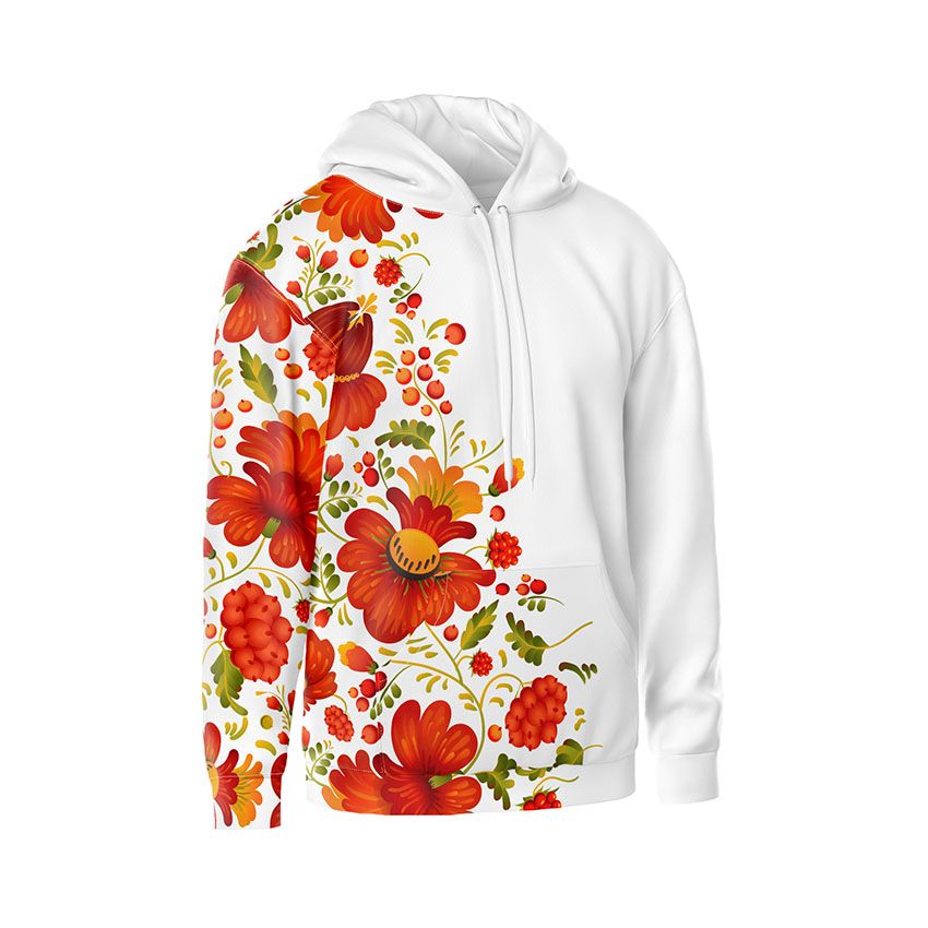Худі чоловіче Квіти Петриківка Flowers Petrykivka білий