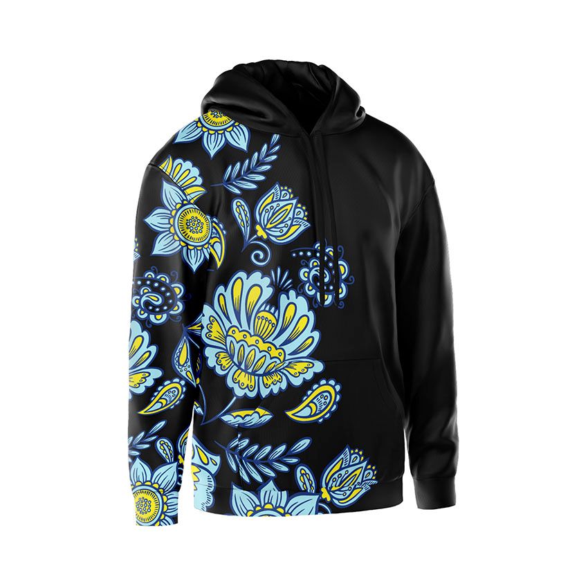 Худі чоловіче Петриківські квіти Petrykivka flowers чорний