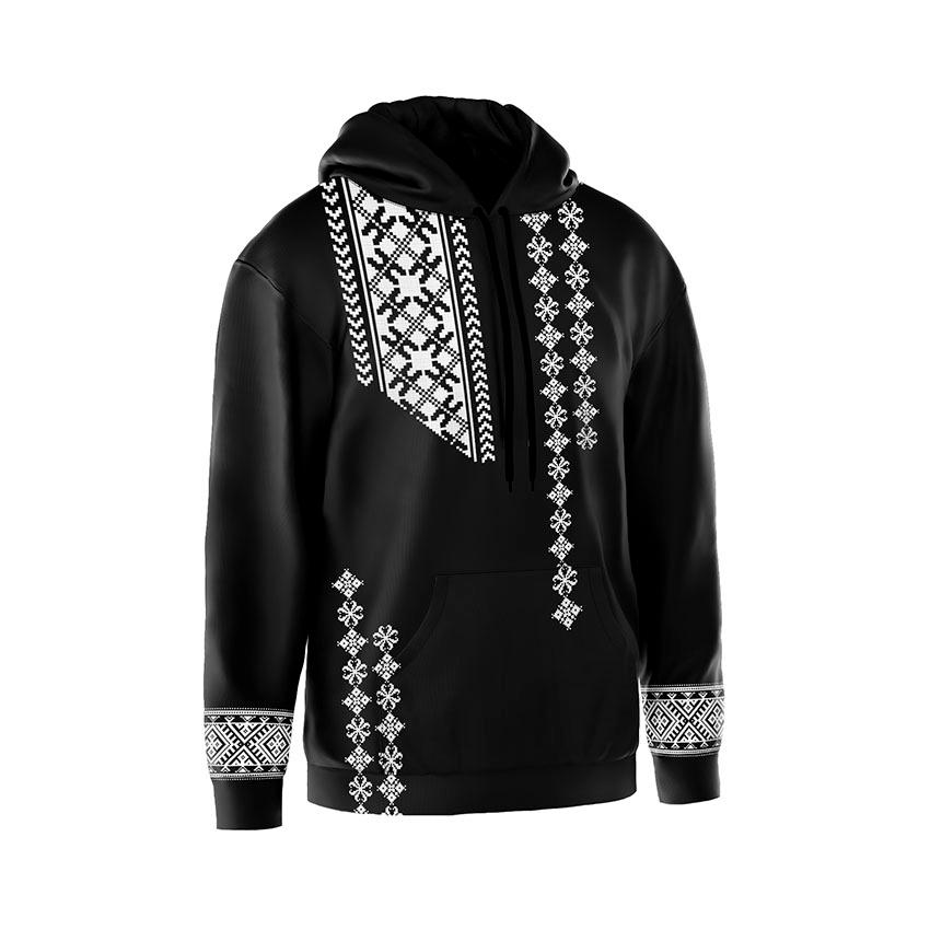 Худі чоловіче Сучасна вишиванка Modern embroidery чорно-білий