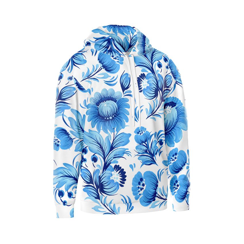 Худі чоловіче Сині квіти Периківський розпис Blue flowers Petrykivka painting