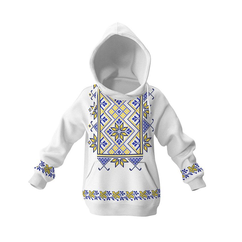 Худі дитяче «Квіткова вишиванка Біла Floral embroidery Жовто-блакитний»