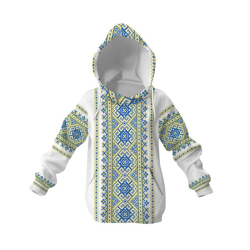 Худі дитяче «Традиційна вишиванка Біла Traditional embroidery Жовто-блакитний»