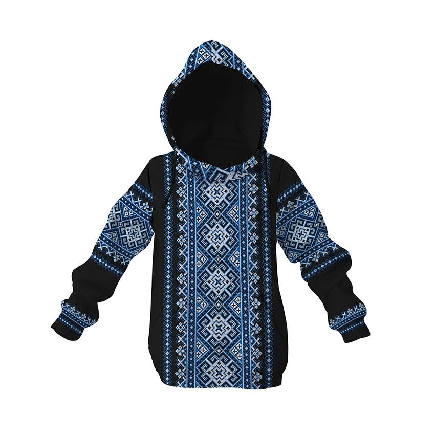 Худі дитяче «Традиційна вишиванка Чорне Traditional embroidery Блакитний»