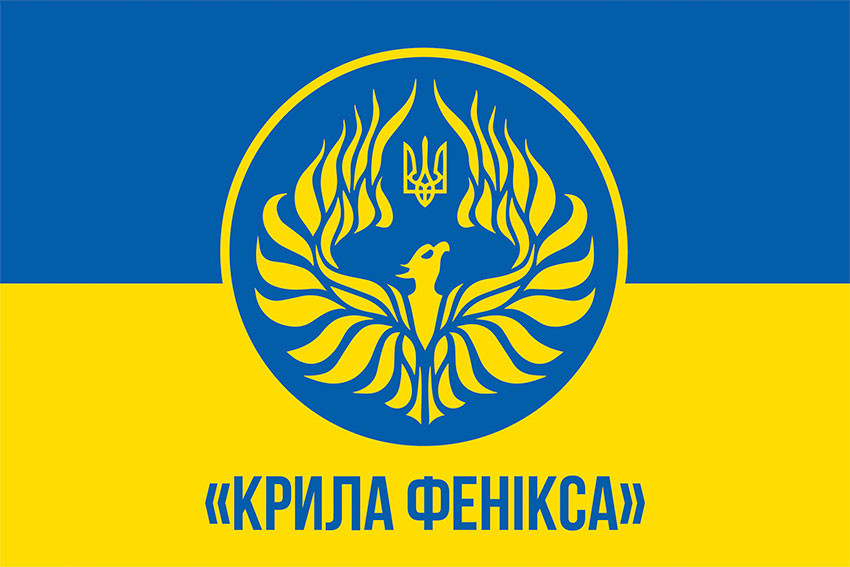 Флаг волонтерской организации «Крылья Феникса» — сине-желтый