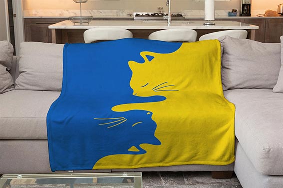 Плед «Коти» синьо-жовтий