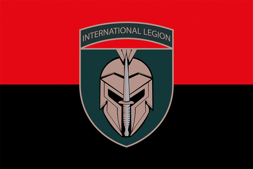 Прапор 1 батальйону Міжнародного легіону України червоно-чорний