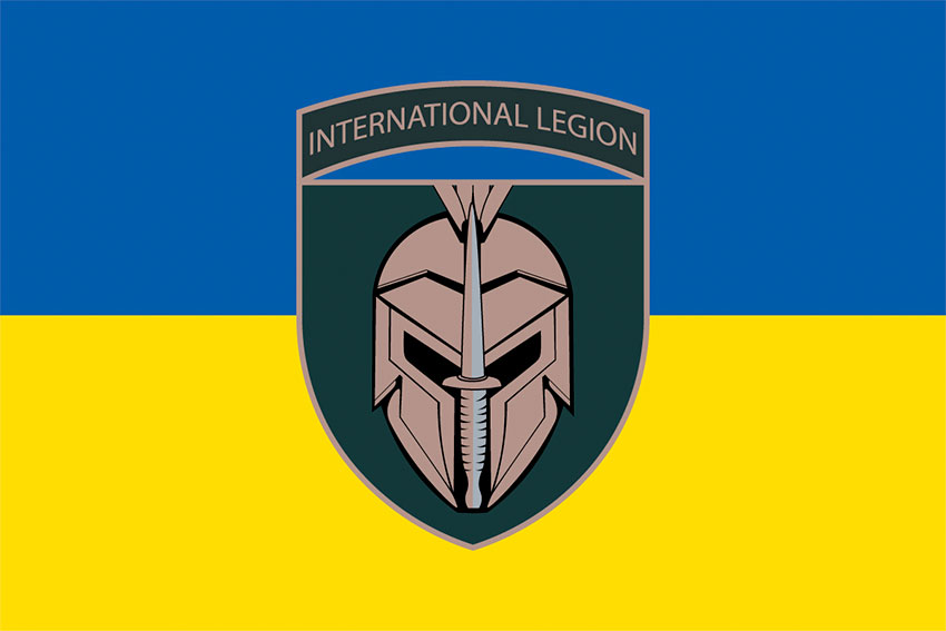 Прапор 1 батальйону Міжнародного легіону України синьо-жовтий