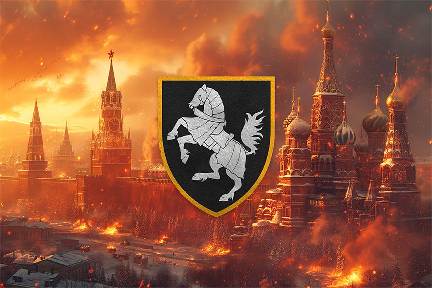 Прапор 1 ОТБр Сіверської ЗСУ кремль палає