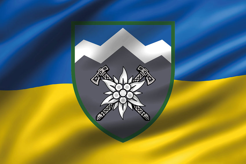 Прапор 10 ОГШБр «Едельвейс» ЗСУ 3D синьо-жовтий