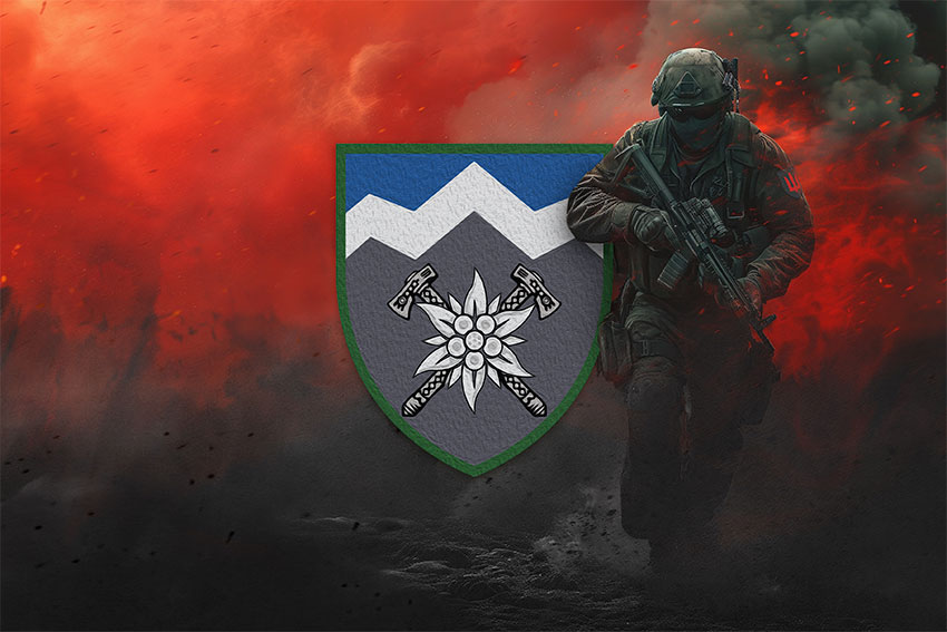 Прапор 10 окремої гірсько-штурмової бригади (10 ОГШБр) «Едельвейс» ЗСУ червоний світанок