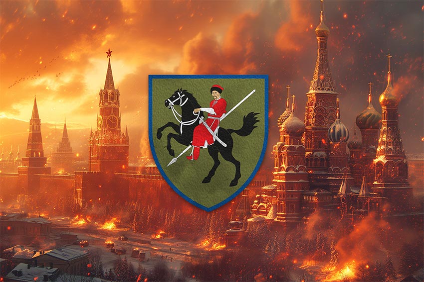 Прапор 110 ОМБр (окремої механізованої бригади) імені Марка Безручка ЗСУ кремль палає