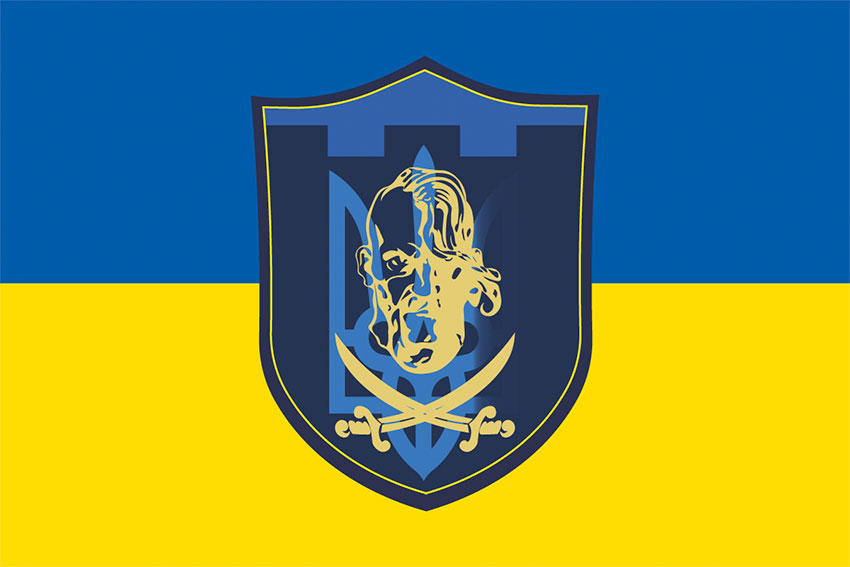 Прапор 114 окремого батальйону 110 ОБрТр (114 ОБ 110 ОБрТрО) ЗСУ синьо-жовтий