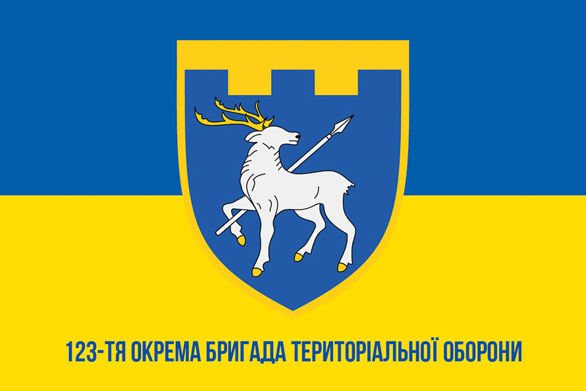 Прапор 123 окремої бригади територіальної оборони (123 ОБрТрО) ЗСУ синьо-жовтий