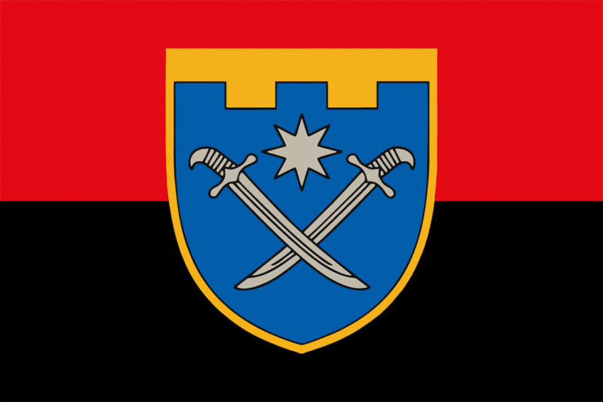 Прапор 129 ОБрТрО (окремої бригади Сил територіальної оборони) ЗСУ червоно-чорний