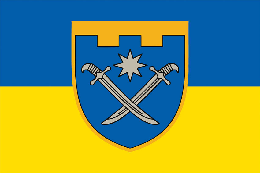 Прапор 129 ОБрТрО (окремої бригади Сил територіальної оборони) ЗСУ синьо-жовтий