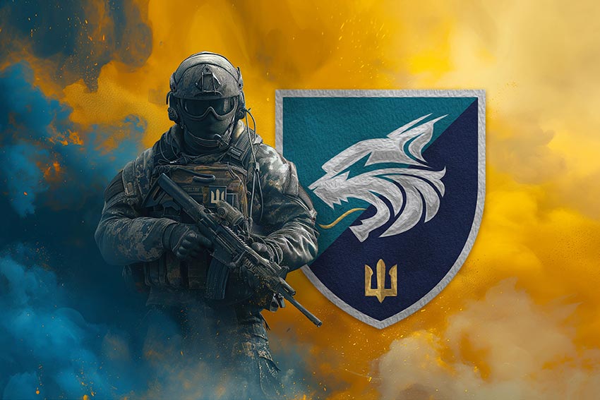 Прапор 137 окремого батальйона морської піхоти (137 ОБМП) ЗСУ Воїн з гербом підрозділу