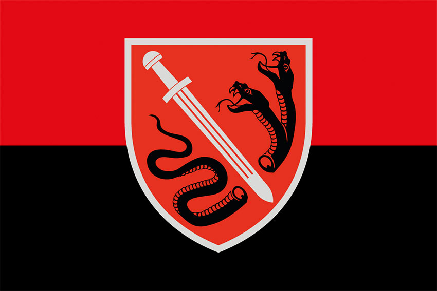 Прапор 138 центру спеціального призначення (138 ЦСпП) імені князя Володимира Святославича ЗСУ червоно-чорний