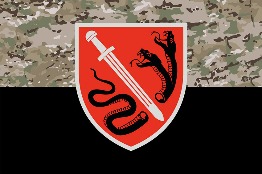 Прапор 138 центру спеціального призначення (138 ЦСпП) імені князя Володимира Святославича ЗСУ камуфляж-чорний