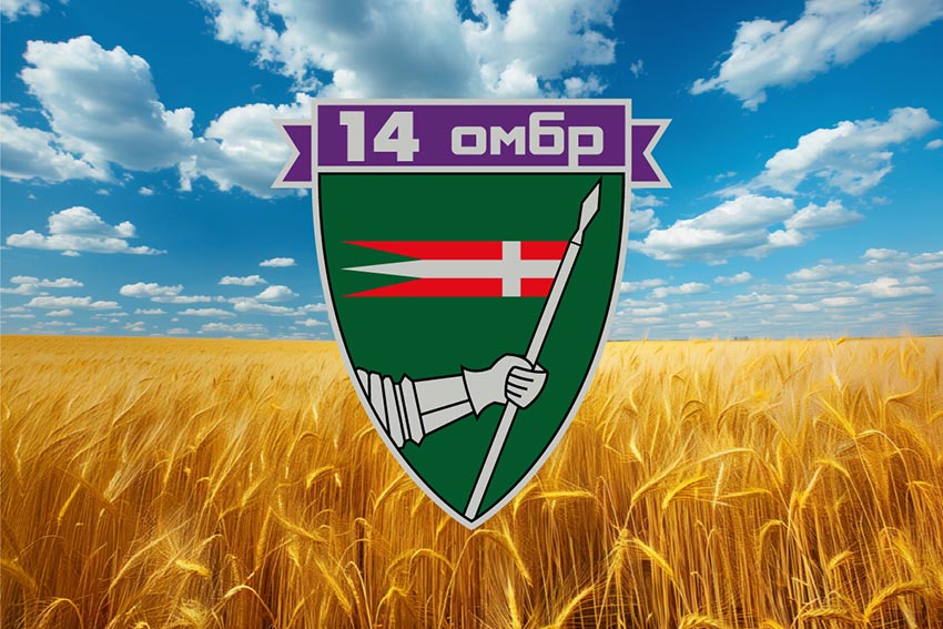 Прапор 14 окремої механізованої бригади (14 ОМБр) імені Романа Великого ЗСУ пшеничне поле