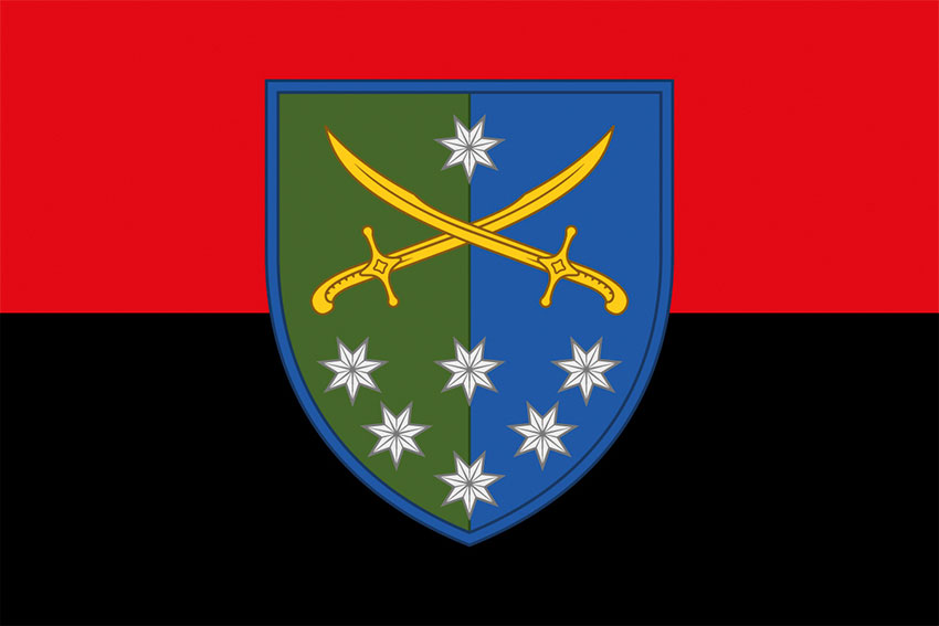 Прапор 142 окремої піхотної бригади (142 ОПБр) СВ ЗСУ червоно-чорний