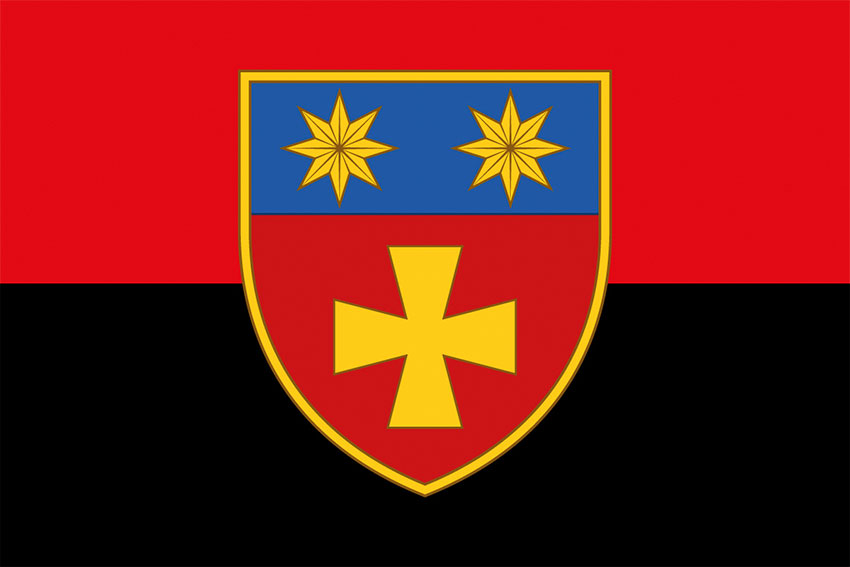 Прапор 143 окремої піхотної бригади (143 ОПБр) СВ ЗСУ червоно-чорний